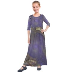 Fractal Earth Rays Design Planet Kids  Quarter Sleeve Maxi Dress by Pakrebo