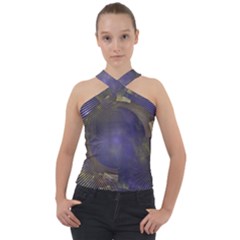 Fractal Earth Rays Design Planet Cross Neck Velour Top by Pakrebo