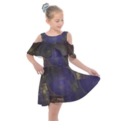 Fractal Earth Rays Design Planet Kids  Shoulder Cutout Chiffon Dress by Pakrebo