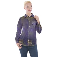 Fractal Earth Rays Design Planet Women s Long Sleeve Pocket Shirt