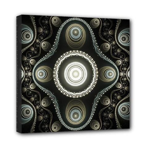 Fractal Beige Blue Abstract Mini Canvas 8  X 8  (stretched) by Pakrebo