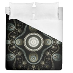 Fractal Beige Blue Abstract Duvet Cover (queen Size) by Pakrebo