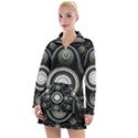 Fractal Beige Blue Abstract Women s Long Sleeve Casual Dress View1