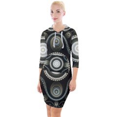 Fractal Beige Blue Abstract Quarter Sleeve Hood Bodycon Dress by Pakrebo