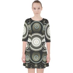 Fractal Beige Blue Abstract Pocket Dress by Pakrebo