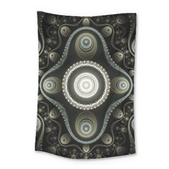 Fractal Beige Blue Abstract Small Tapestry by Pakrebo