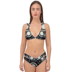 Fractal Beige Blue Abstract Double Strap Halter Bikini Set