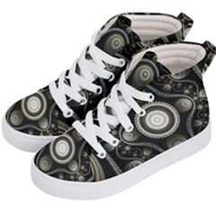 Fractal Beige Blue Abstract Kids  Hi-top Skate Sneakers by Pakrebo