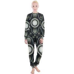 Fractal Beige Blue Abstract Women s Lounge Set by Pakrebo