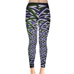 Fractal Blue Green Mirror Flowers Leggings 