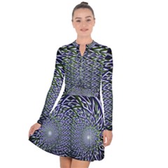 Fractal Blue Green Mirror Flowers Long Sleeve Panel Dress