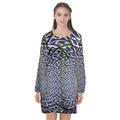 Fractal Blue Green Mirror Flowers Long Sleeve Chiffon Shift Dress  by Pakrebo