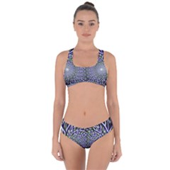 Fractal Blue Green Mirror Flowers Criss Cross Bikini Set