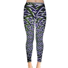 Fractal Blue Green Mirror Flowers Inside Out Leggings by Pakrebo