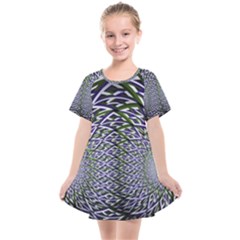 Fractal Blue Green Mirror Flowers Kids  Smock Dress by Pakrebo