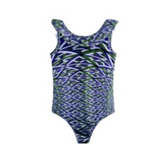 Fractal Blue Green Mirror Flowers Kids  Frill Swimsuit by Pakrebo