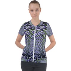 Fractal Blue Green Mirror Flowers Short Sleeve Zip Up Jacket