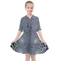 Fractal Blue Green Mirror Flowers Kids  All Frills Chiffon Dress by Pakrebo