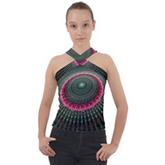 Fractal Circle Fantasy Texture Cross Neck Velour Top