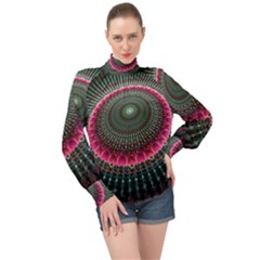 Fractal Circle Fantasy Texture High Neck Long Sleeve Chiffon Top