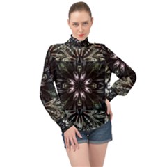 Fractal Design Pattern Texture High Neck Long Sleeve Chiffon Top