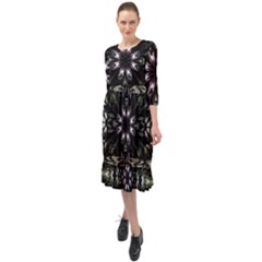 Fractal Design Pattern Texture Ruffle End Midi Chiffon Dress