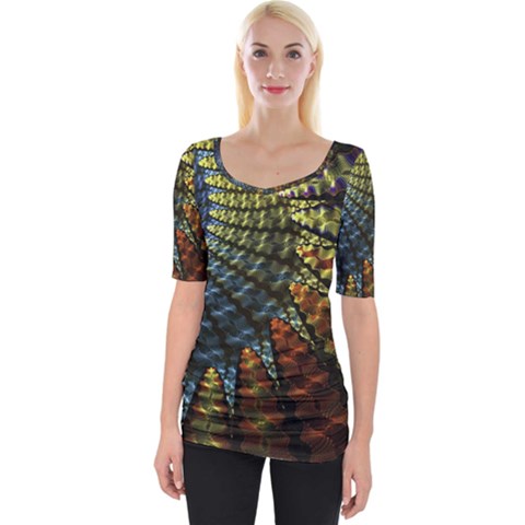 Fractal Spiral Colorful Geometry Wide Neckline Tee by Pakrebo