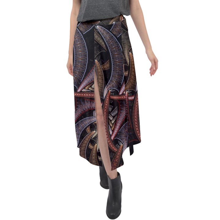 Geometry Math Fractal Art Velour Split Maxi Skirt