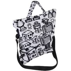 Robot Crowd Fold Over Handle Tote Bag by ArtistRoseanneJones