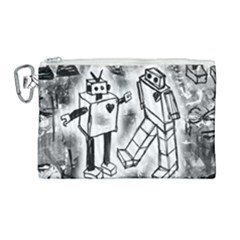 Robot Love Canvas Cosmetic Bag (large) by ArtistRoseanneJones