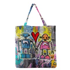 Graffiti Pop Robot Love Grocery Tote Bag by ArtistRoseanneJones