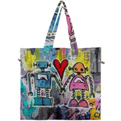 Graffiti Pop Robot Love Canvas Travel Bag by ArtistRoseanneJones