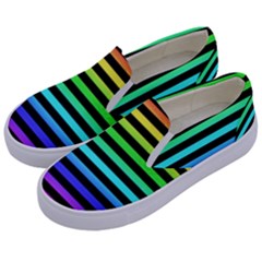 Stripes Rainbow Kids  Canvas Slip Ons by ArtistRoseanneJones