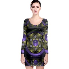 Fractal Sparkling Purple Abstract Long Sleeve Bodycon Dress