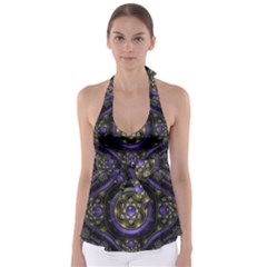 Fractal Sparkling Purple Abstract Babydoll Tankini Top by Pakrebo