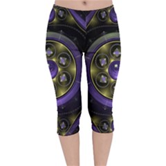 Fractal Sparkling Purple Abstract Velvet Capri Leggings 