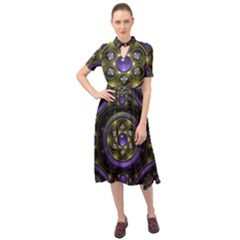 Fractal Sparkling Purple Abstract Keyhole Neckline Chiffon Dress