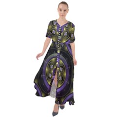 Fractal Sparkling Purple Abstract Waist Tie Boho Maxi Dress