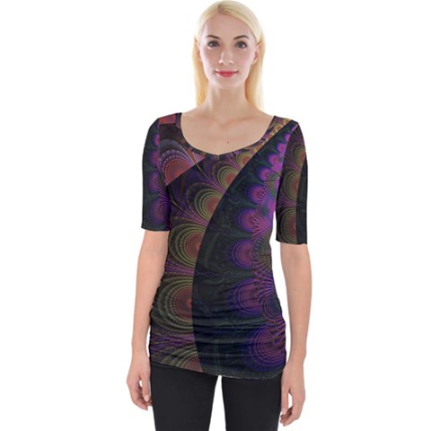 Fractal Colorful Pattern Spiral Wide Neckline Tee by Pakrebo