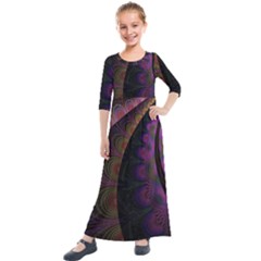 Fractal Colorful Pattern Spiral Kids  Quarter Sleeve Maxi Dress by Pakrebo