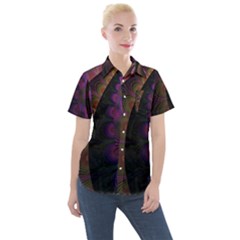 Fractal Colorful Pattern Spiral Women s Short Sleeve Pocket Shirt