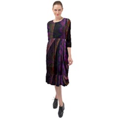 Fractal Colorful Pattern Spiral Ruffle End Midi Chiffon Dress