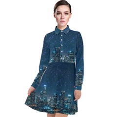 Smart City Communication Network Long Sleeve Chiffon Shirt Dress