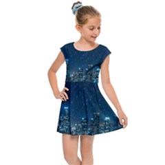 Smart City Communication Network Kids  Cap Sleeve Dress by Pakrebo