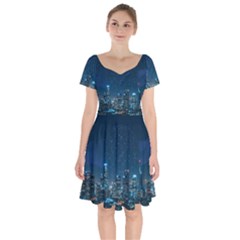 Smart City Communication Network Short Sleeve Bardot Dress by Pakrebo