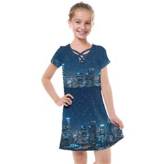 Smart City Communication Network Kids  Cross Web Dress by Pakrebo