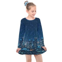 Smart City Communication Network Kids  Long Sleeve Dress by Pakrebo