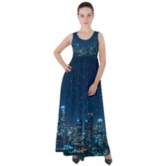 Smart City Communication Network Empire Waist Velour Maxi Dress by Pakrebo