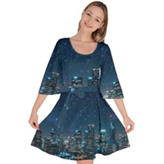 Smart City Communication Network Velour Kimono Dress by Pakrebo