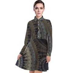 Fractal Spikes Gears Abstract Long Sleeve Chiffon Shirt Dress